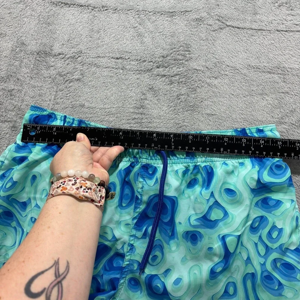 George M Blue Green Abstract Swirl Print Swim Trunks Shorts Casual Beachwear‎